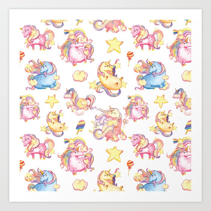 Cute Girly Watercolor Magical Rainbow Colors Unicorn Illustration