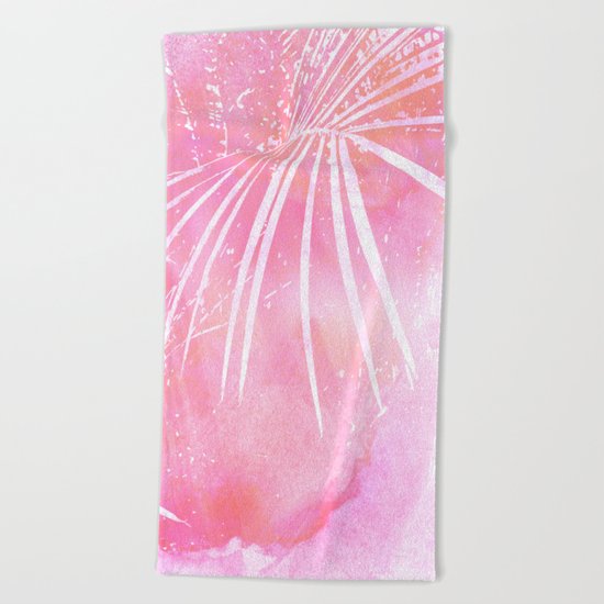Abstract Pink Palm Tree Leaves Design Beach Towel