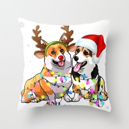 Corgi Gift Christmas Reindeer Dog Lover Gift Throw Pillow