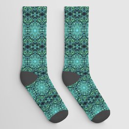 Liquid Light Series 52 ~ Blue & Green Abstract Fractal Pattern Socks