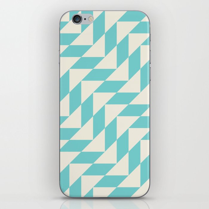 Turquoise Green and Antique White Retro Diagonal Triangle iPhone Skin