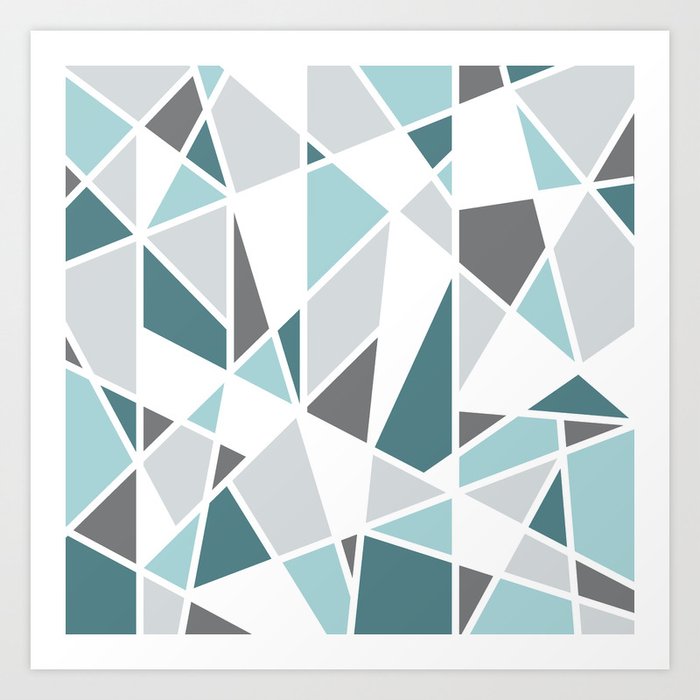 Geometric Pattern in teal and gray Art Print