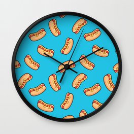 Hotdogs Retro Repeating Pattern  Wall Clock