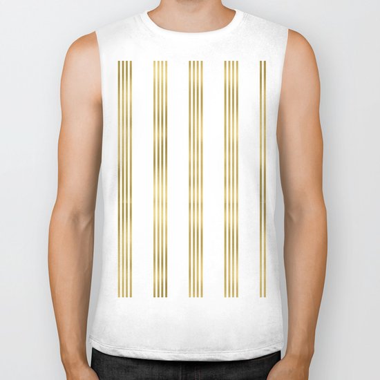Gold small stripes on clear white - vertical pattern Biker Tank