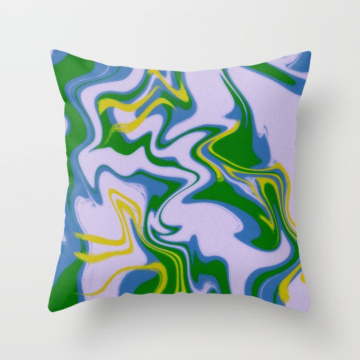 Green and Gray Wavy Grunge Throw Pillow