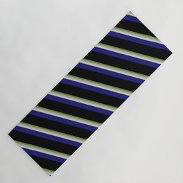 [ Thumbnail: Vibrant Green, Dark Gray, Light Grey, Midnight Blue, and Black Colored Pattern of Stripes Yoga Mat ]