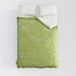 Light Green and White Toys Outline Pattern Comforter
