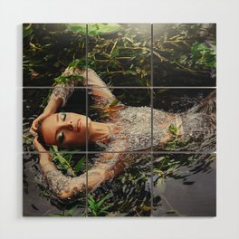 Song of Ophelia singing in the river Denmark; William Shakespeare's Hamlet magical realism female portrait color photograph / photography Wood Wall Art