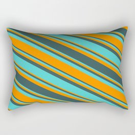 [ Thumbnail: Turquoise, Dark Orange & Dark Slate Gray Colored Pattern of Stripes Rectangular Pillow ]