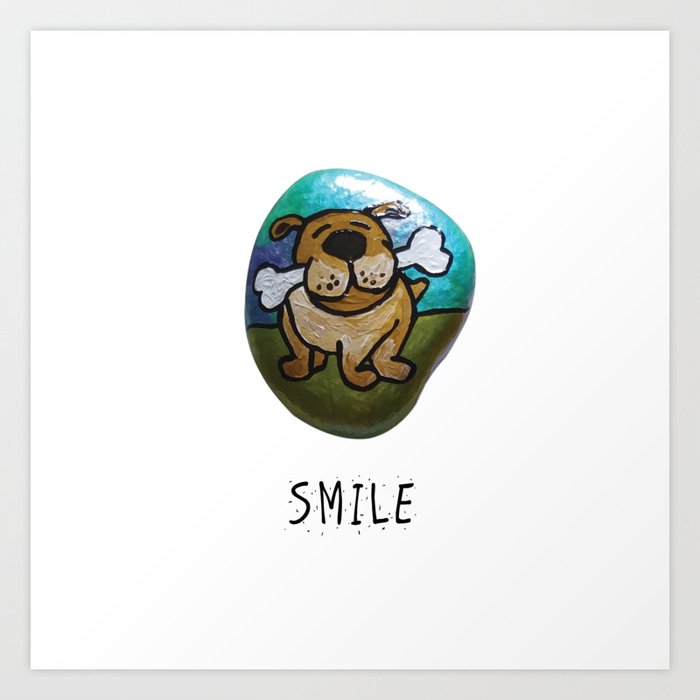 Smile Rock Cute Puppy With Bone Rock Painting By