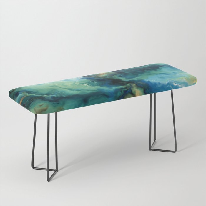 Marbled Ocean Abstract, Navy, Blue, Teal, Green Bench
