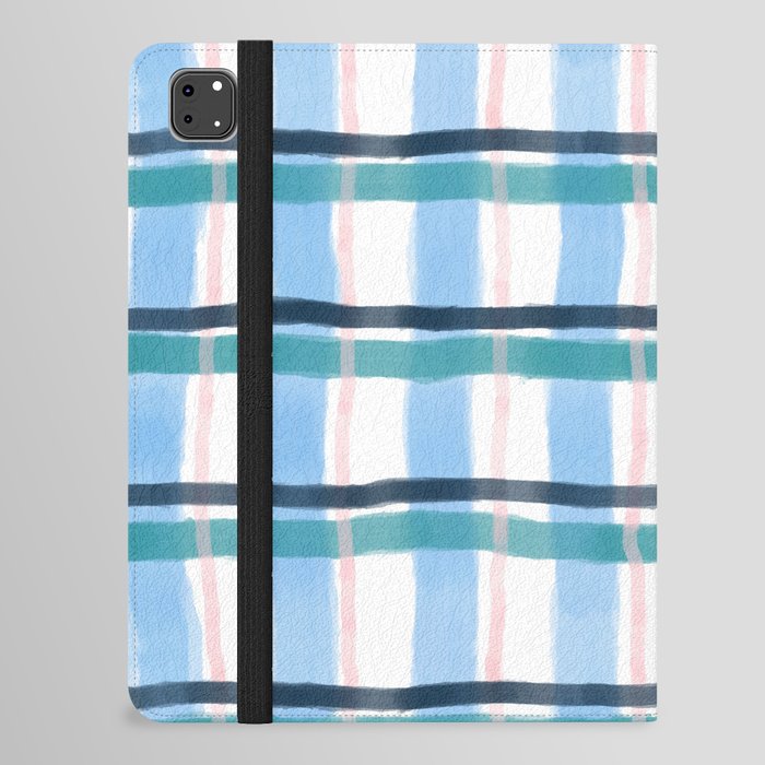 Watercolor Plaid - Blue, Green, Navy and Pink iPad Folio Case