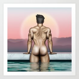 Relax in the pool Art Print | Water, Boy, Summer, Relax, Butt, Swim, Bum, Nude, Guy, Body 