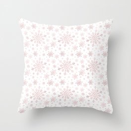 White & Pink Pretty Winter Snowflake Pattern Throw Pillow