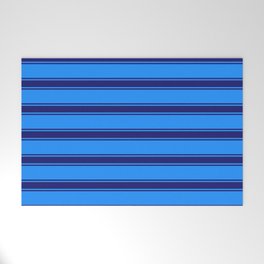 [ Thumbnail: Blue and Midnight Blue Colored Lined/Striped Pattern Welcome Mat ]