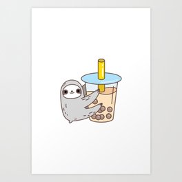 Sloth Loves Bubble Tea Art Print