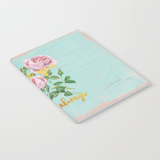 I love you- always - Gold glitter Typography on floral watercolor illustration Notebook