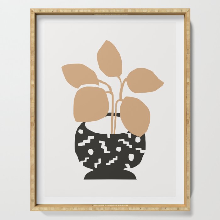 Amethea - minimalist earthtones vase with plant botanical minimal art print Serving Tray