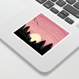 Forest fever Sticker | Drawing, Digital, Sunset, Nature, Pastel, Forest, Birds, Trees 