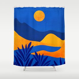 Moonrise Mountains / Blue and Orange Shower Curtain