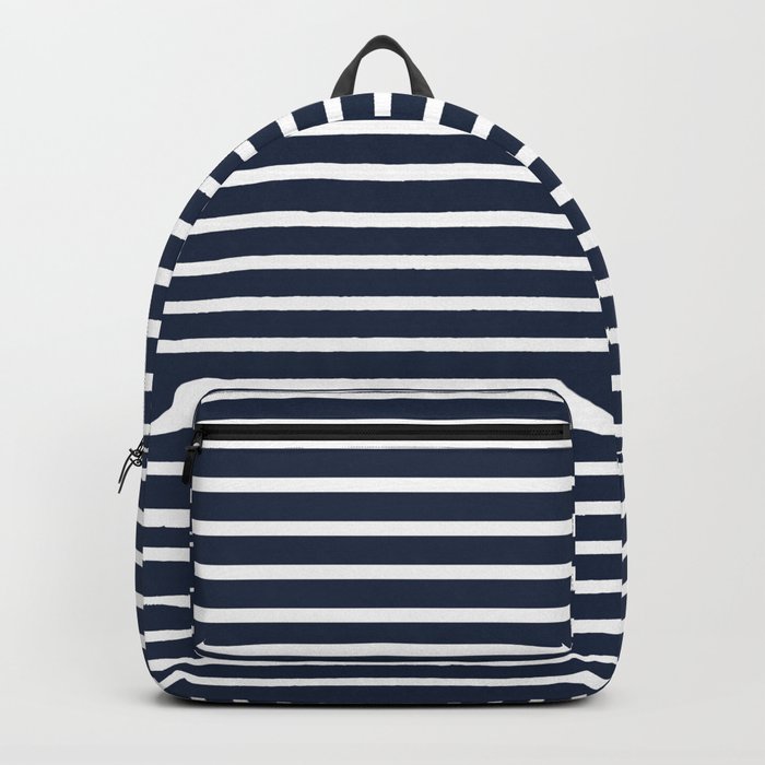 Nautical Navy and White Horizontal Stripes Backpack