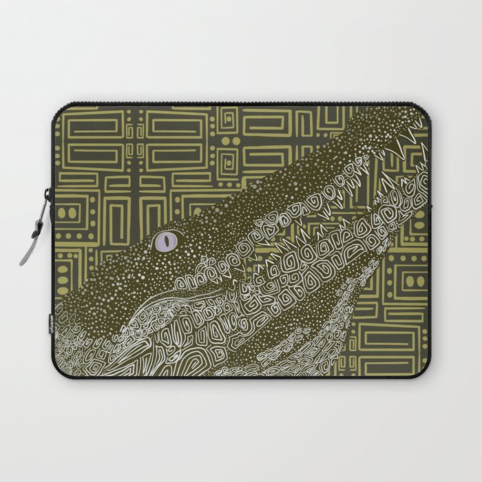 Green crocodile on pattern background Laptop Sleeve