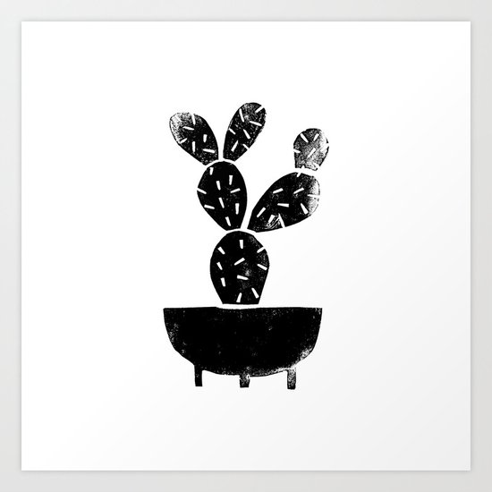Cactus linocut houseplant planter hipster black and white office dorm college art print Art Print