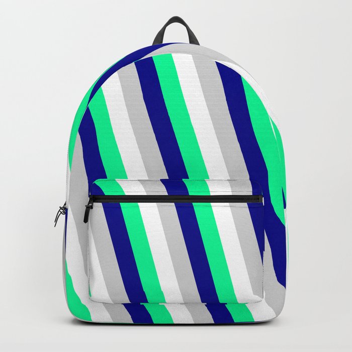 White, Green, Dark Blue & Light Grey Colored Lines Pattern Backpack
