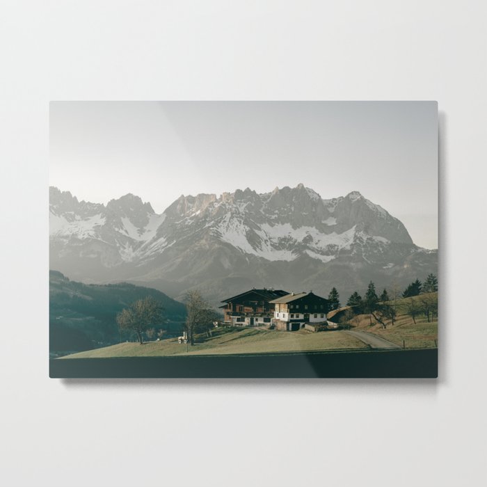 House with Mountain View | Landscape Photography Alps | Print Art Metal Print