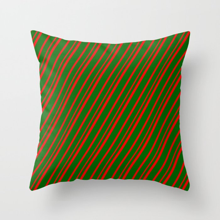 Dark Green & Red Colored Lines Pattern Throw Pillow