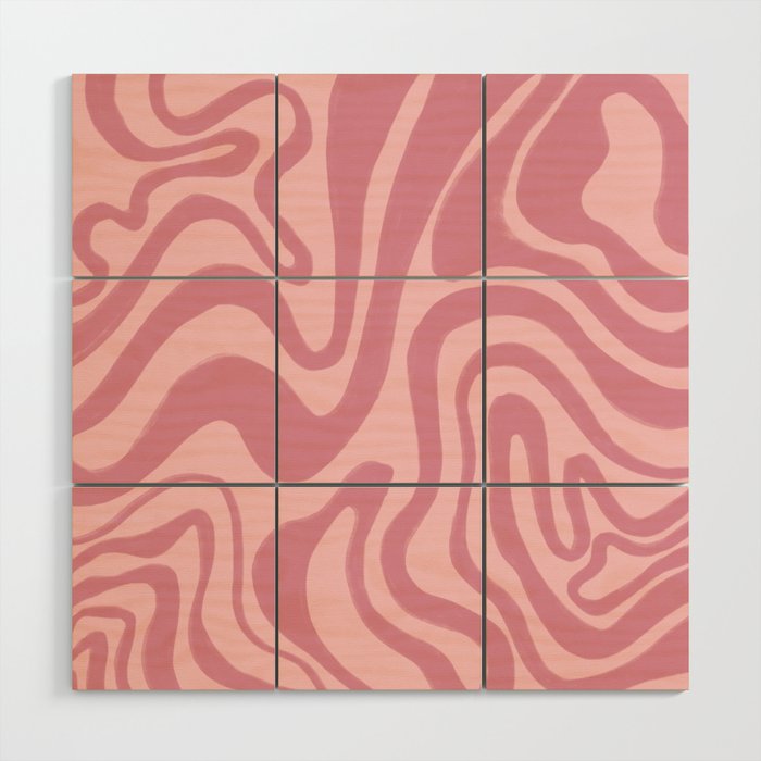 Cozy Hand-Painted Retro Modern Swirl in Rose Pink on Blush Pink Wood Wall Art