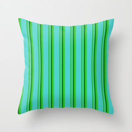 [ Thumbnail: Green, Lime Green, and Turquoise Colored Lines Pattern Throw Pillow ]