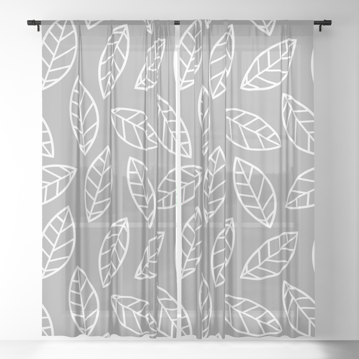 Leaves Light Gray Sheer Curtain By Peppermintcreek Society6