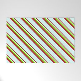 [ Thumbnail: Chartreuse, Red & Light Cyan Colored Lined/Striped Pattern Welcome Mat ]