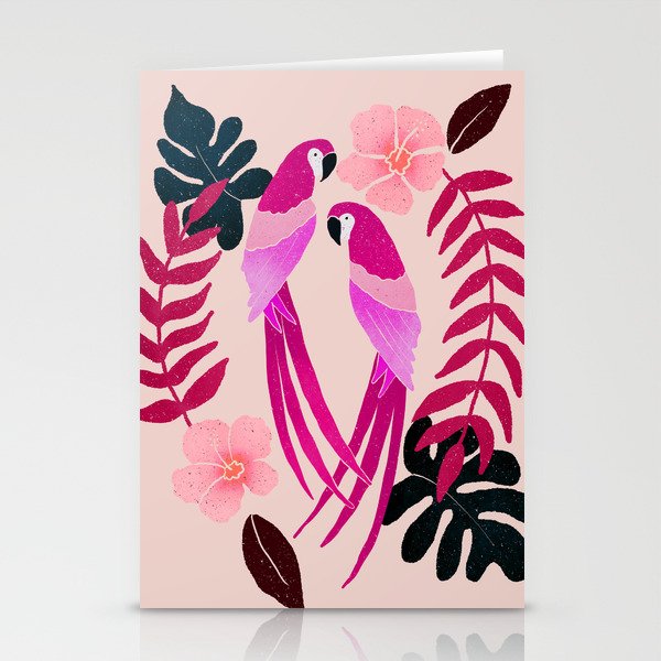 Tropical parrots - magenta  Stationery Cards