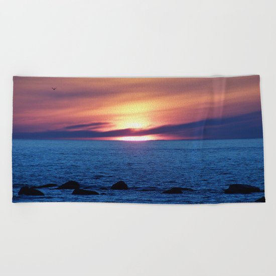 Sunset over Blue Waters Beach Towel