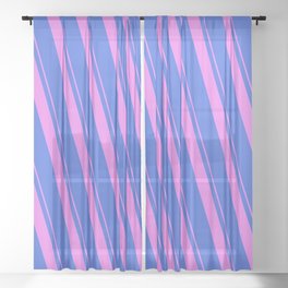 [ Thumbnail: Violet and Royal Blue Colored Lines Pattern Sheer Curtain ]