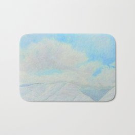 Winter Fly-In, Colored Pencil Drawing Bath Mat | Snow, Alaska, Bright, Drawing, Pilots, Cessna185, Adventure, Mountains, Clouds, Aviation 