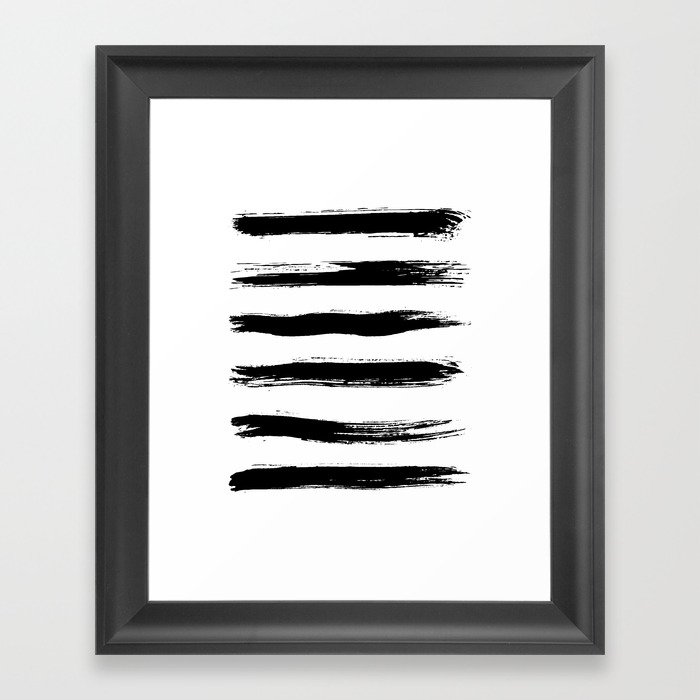 Minimalist Black White Brush Strokes Framed Art Print By