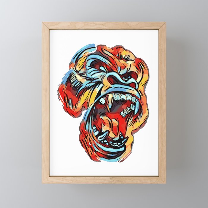 Colorful Silverback Gorilla Red Blue Yellow Scary Ape Framed Mini Art Print