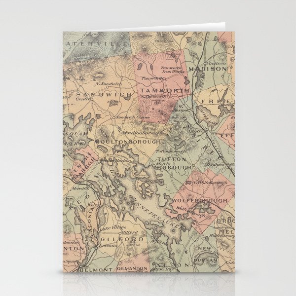 Vintage Map of The NH Lakes Region (1890) Stationery Cards