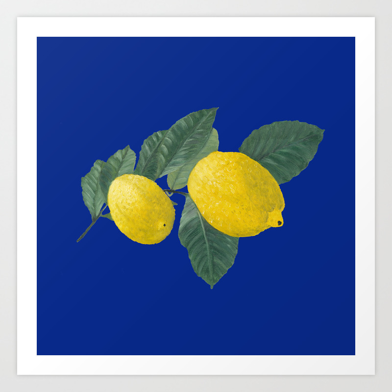 Oil Painting Of A Lemon Tree Branch With Two Lemons Isolated On