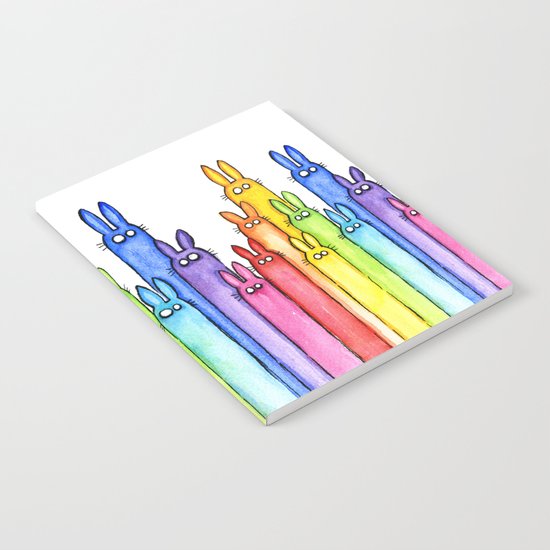 Bunny Rainbow Bunnies Rabbit Watercolor Pattern Whimsical Colorful Animals Notebook