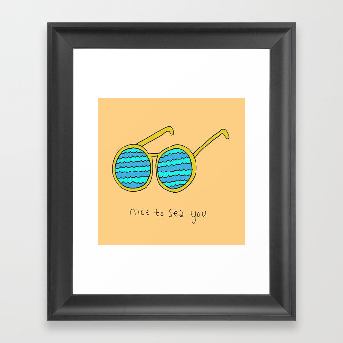 Nice to Sea You Retro Shades Coral Framed Art Print