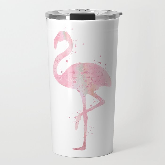 Flamingo Bird Art Gift Colorful Light Pink Watercolor Art Nursery Animal Art Birdlovers Gift Travel Mug