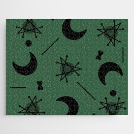Moons & Stars Atomic Era Abstract Forest Green Jigsaw Puzzle