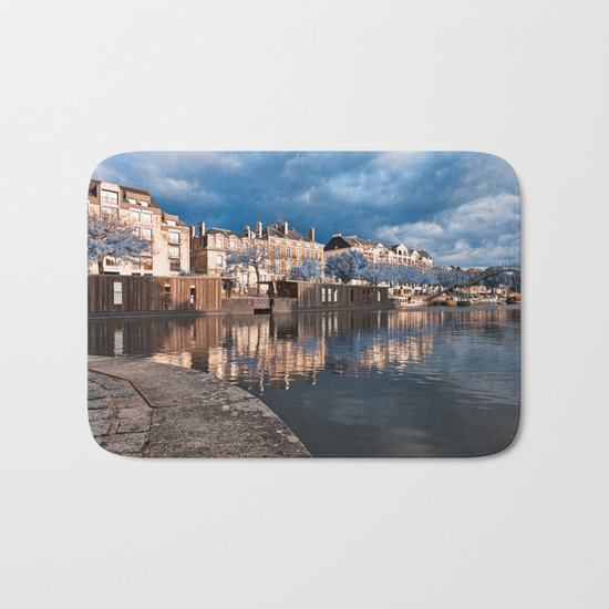 Nantes Riverside Scenery - Winter Blue Fantasy Bath Mat