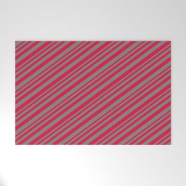 [ Thumbnail: Crimson and Gray Colored Lined Pattern Welcome Mat ]