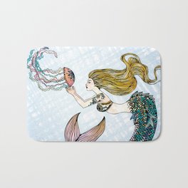 Jellyfish and Mermaid Bath Mat | Magicart, Kidsart, Colorful, Digital, Sealife, Ocean, Original, Mikart, Samolemika, Mermaid 
