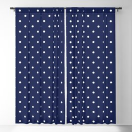 Small White Polka Dots On Navy Blue Background Blackout Curtain